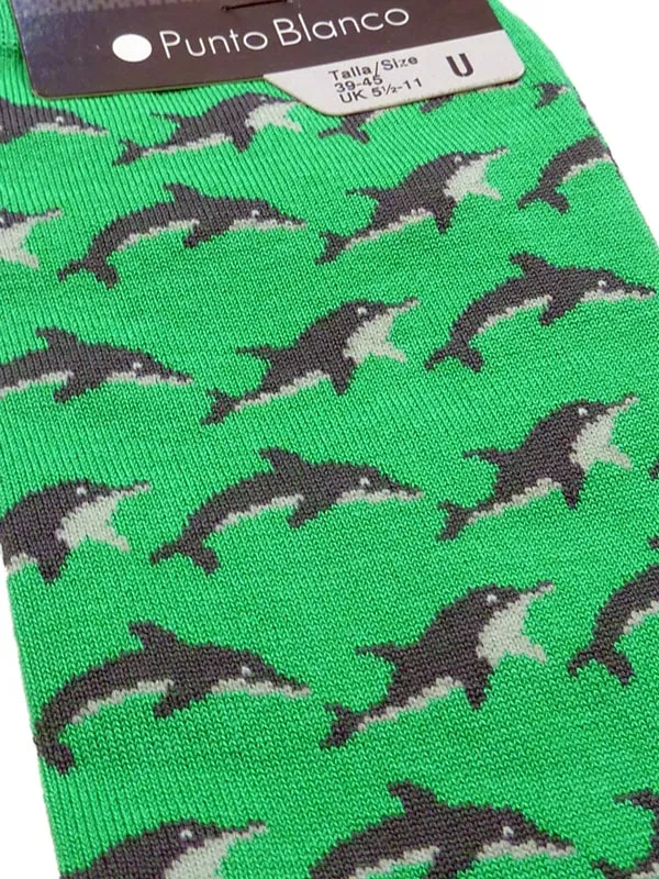 Calcetín Punto Blanco de algodón estampado con delfines