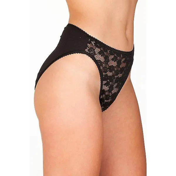 Calzoncillos de pierna alta con frente de encaje floral negro Camille para mujer