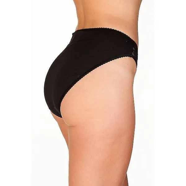 Calzoncillos de pierna alta con frente de encaje floral negro Camille para mujer