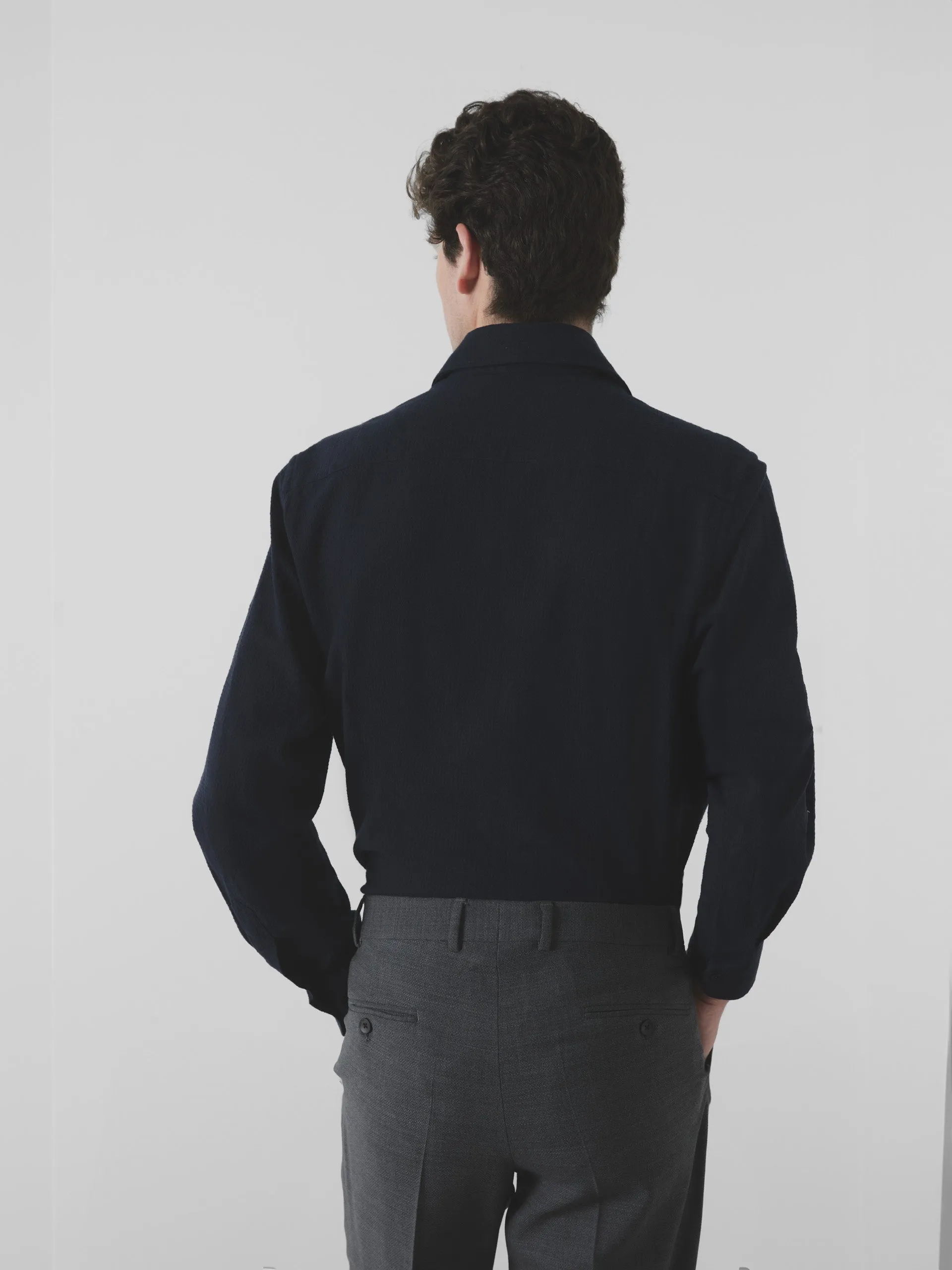 Camisa sport unique seersucker azul marino
