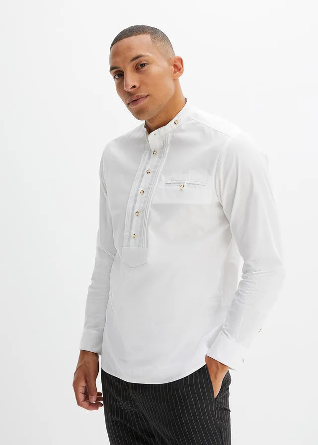 Camisa tradicional con ribetes Blanco