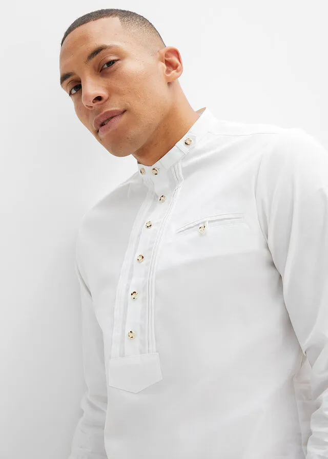 Camisa tradicional con ribetes Blanco