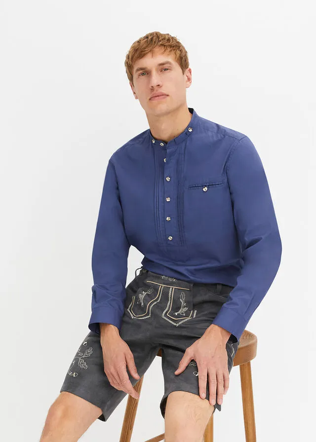 Camisa tradicional con ribetes índigo