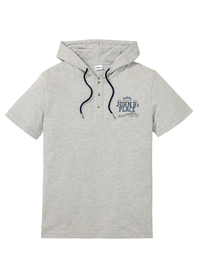 Camiseta con capucha Gris claro jaspeado estampado