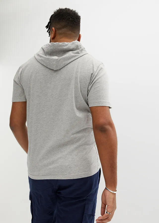 Camiseta con capucha Gris claro jaspeado estampado