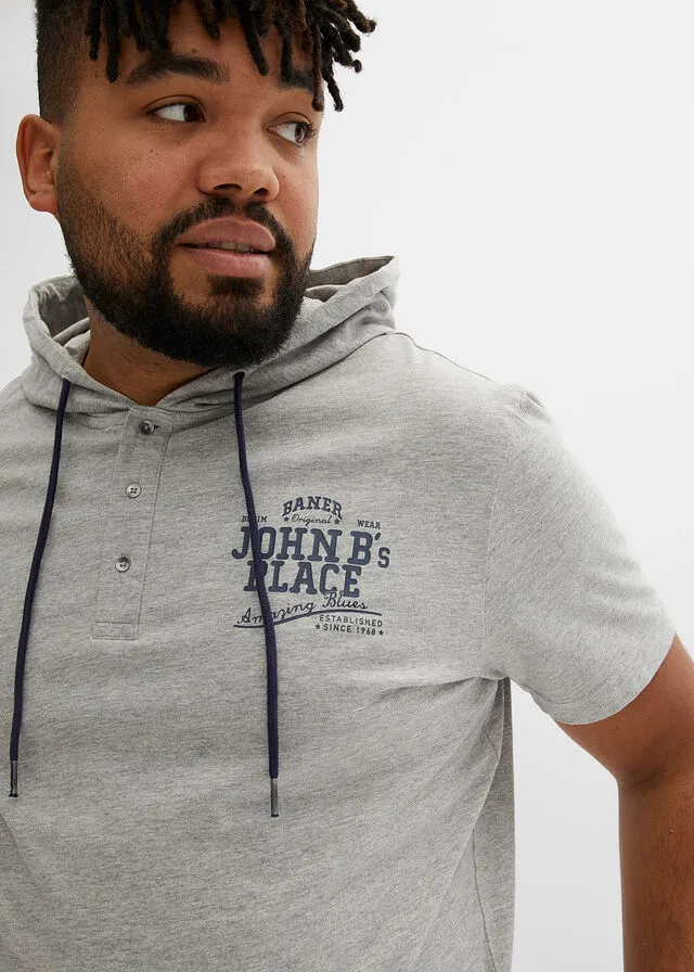 Camiseta con capucha Gris claro jaspeado estampado