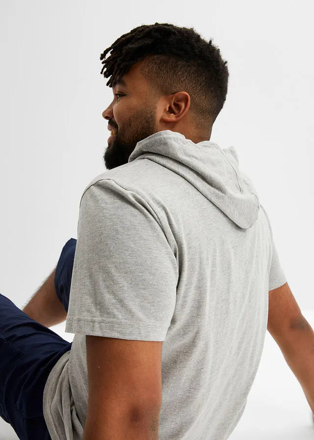Camiseta con capucha Gris claro jaspeado estampado