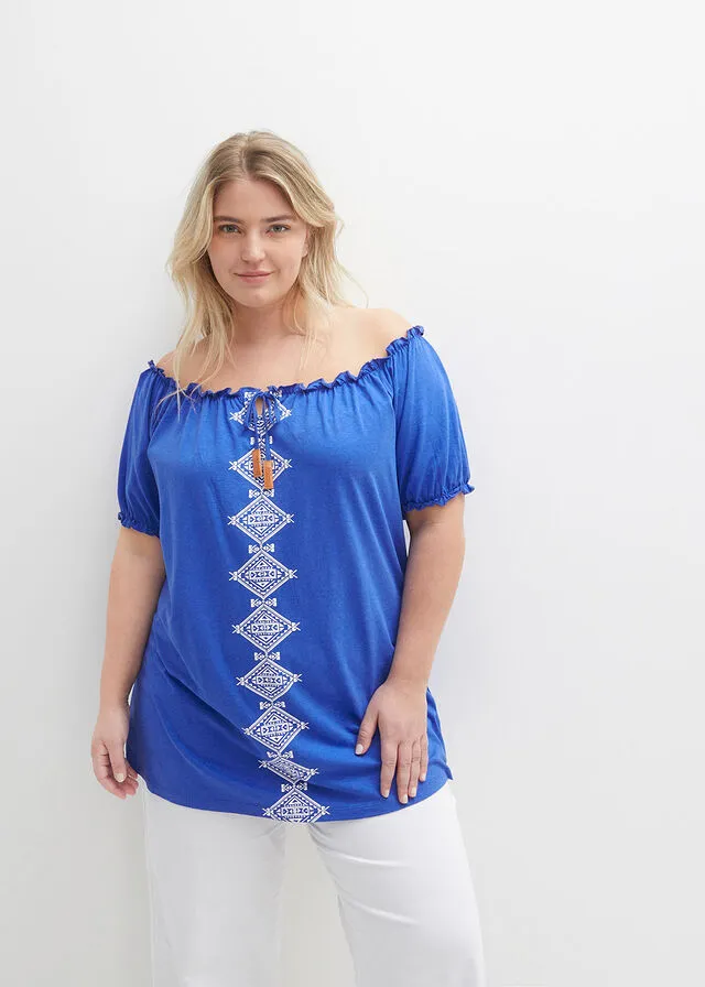 CAMISETA CON ESCOTE BAñERA AZUL ZAFIROBLANCO ESTAMPADO