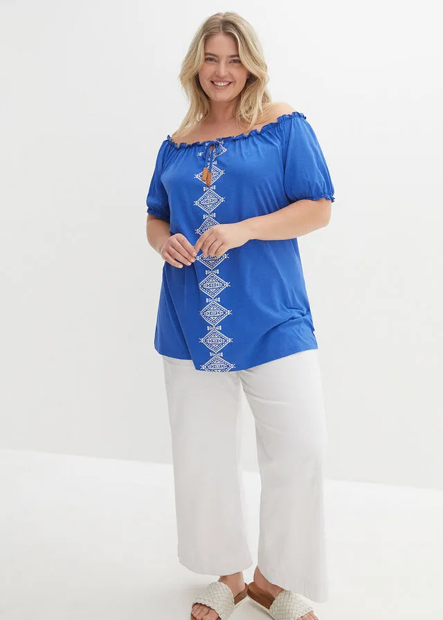 CAMISETA CON ESCOTE BAñERA AZUL ZAFIROBLANCO ESTAMPADO