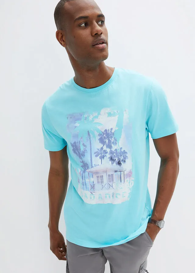 Camiseta con estampado gráfico informal y corte cómodo Celeste con estampado gráfico