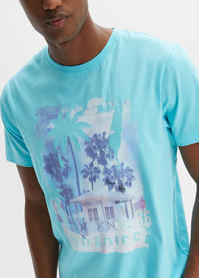 Camiseta con estampado gráfico informal y corte cómodo Celeste con estampado gráfico