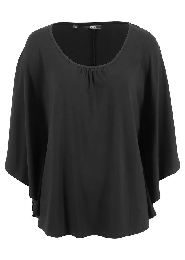 Camiseta de viscosa con mangas de murciélago Negro
