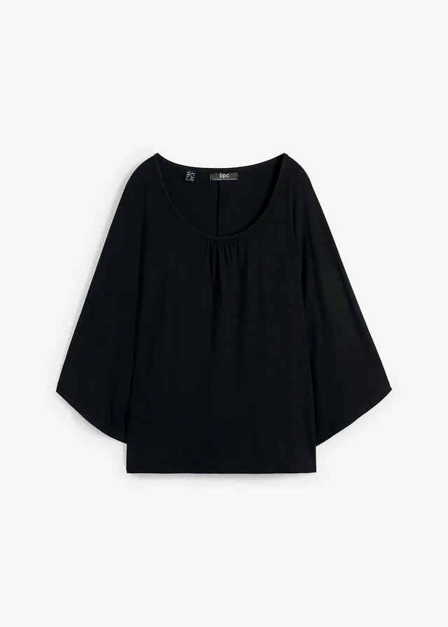 Camiseta de viscosa con mangas de murciélago Negro