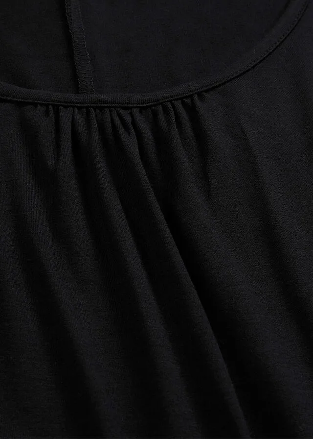 Camiseta de viscosa con mangas de murciélago Negro