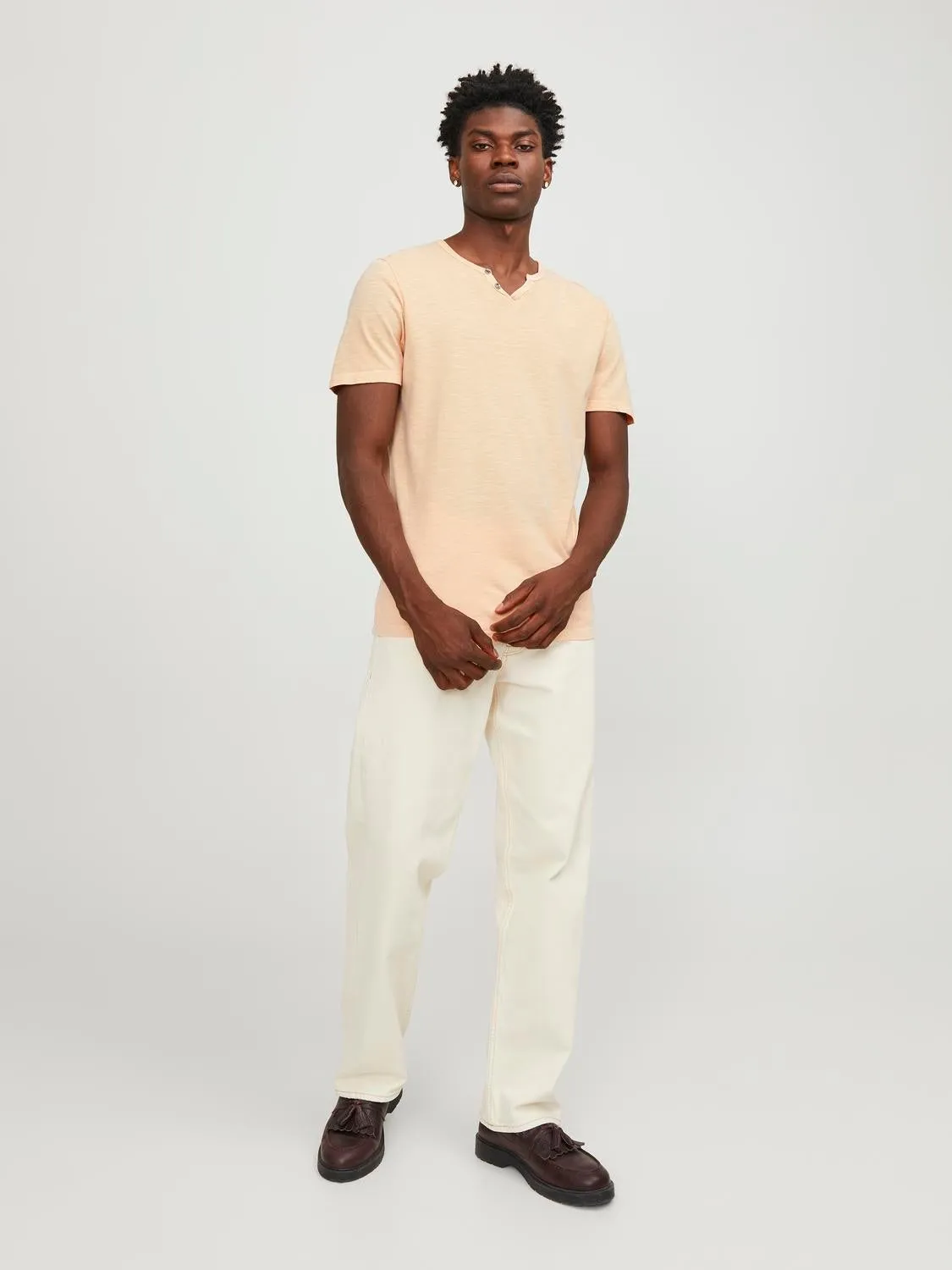 Camiseta Efecto mélange Cuello dividido | Naranja claro | Jack & Jones®