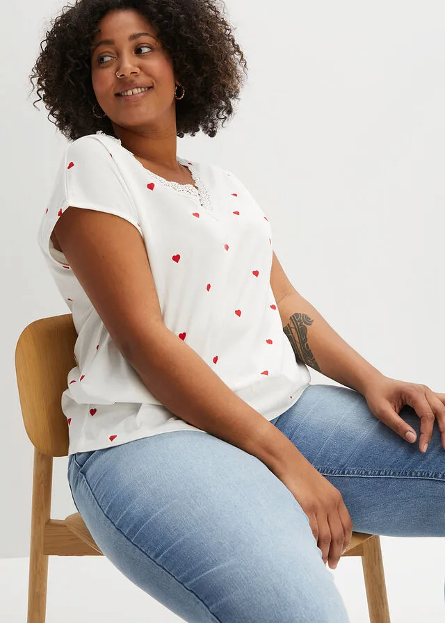 Camiseta estampada con encaje Negro estampado