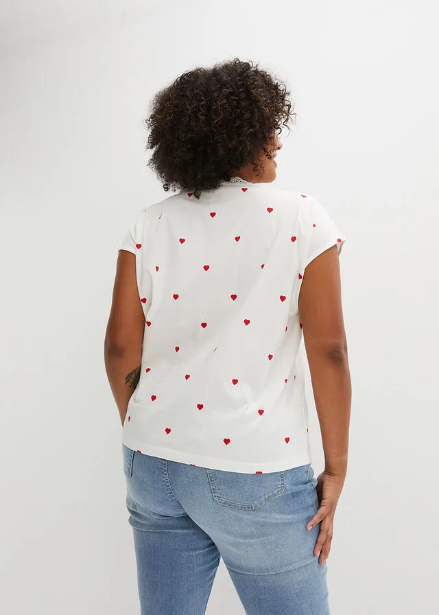 Camiseta estampada con encaje Negro estampado