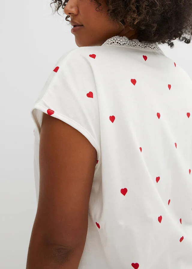 Camiseta estampada con encaje Negro estampado