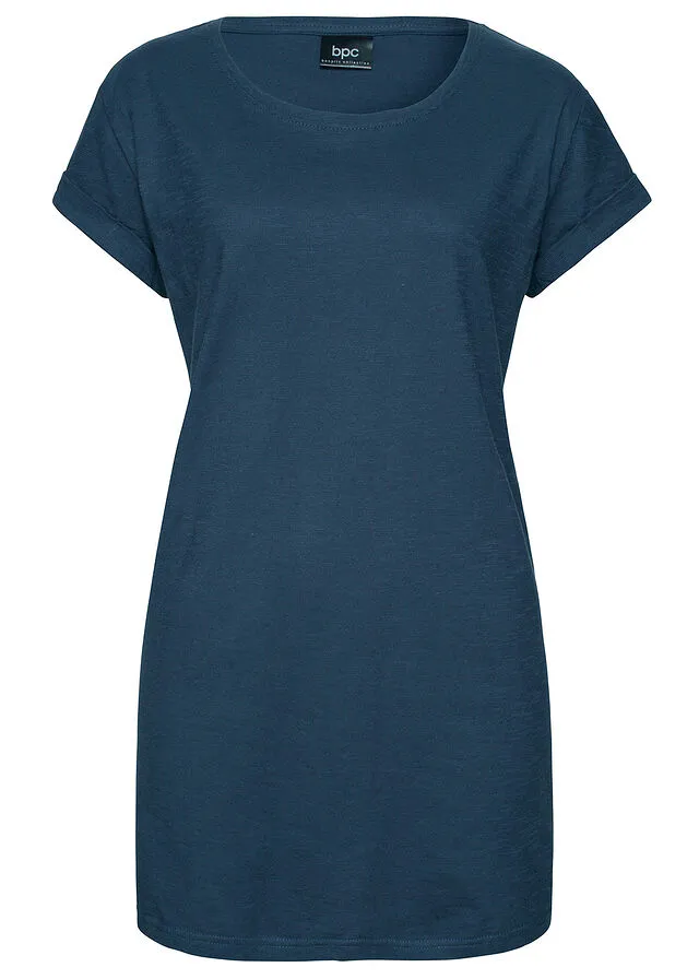 Camiseta larga estilo boxy de manga corta Azul oscuro