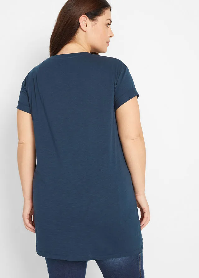 Camiseta larga estilo boxy de manga corta Azul oscuro
