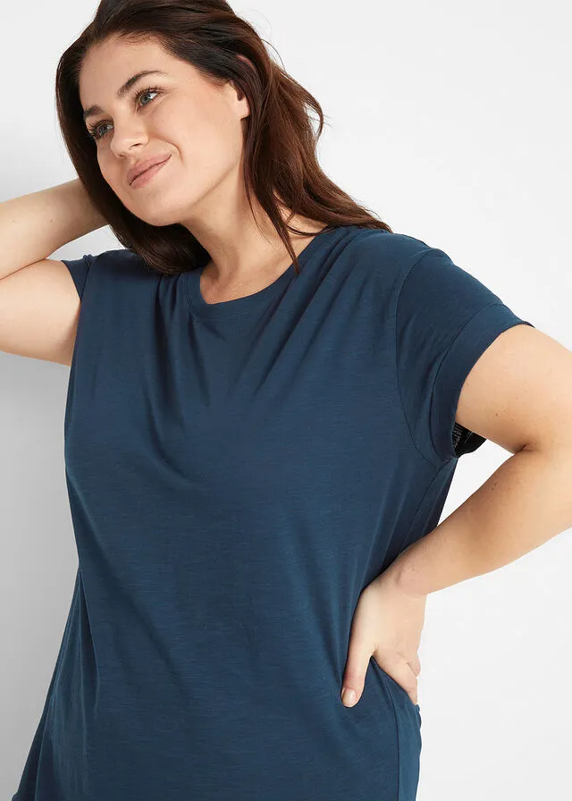 Camiseta larga estilo boxy de manga corta Azul oscuro