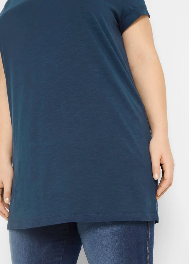 Camiseta larga estilo boxy de manga corta Azul oscuro