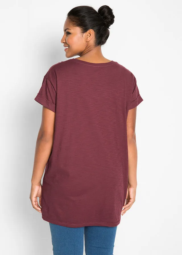 Camiseta larga estilo boxy de manga corta Rojo