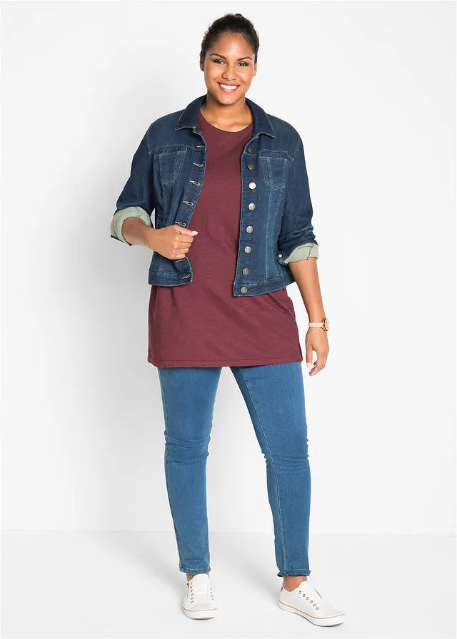 Camiseta larga estilo boxy de manga corta Rojo