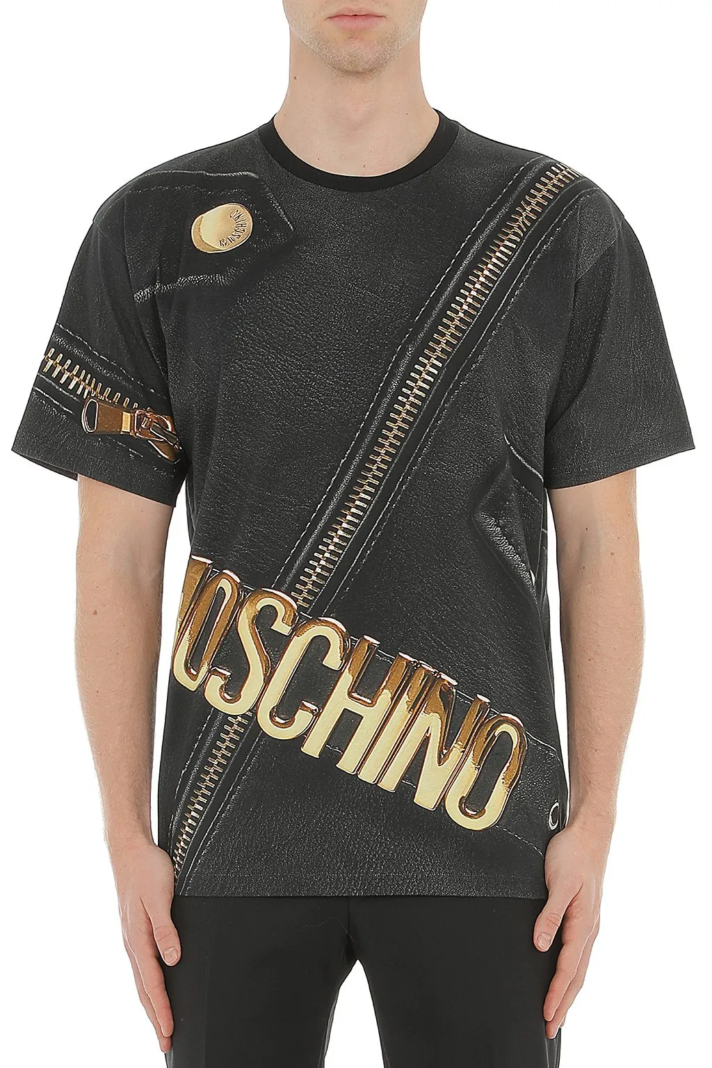 Camiseta Moschino Couture negra con cremallera doradas