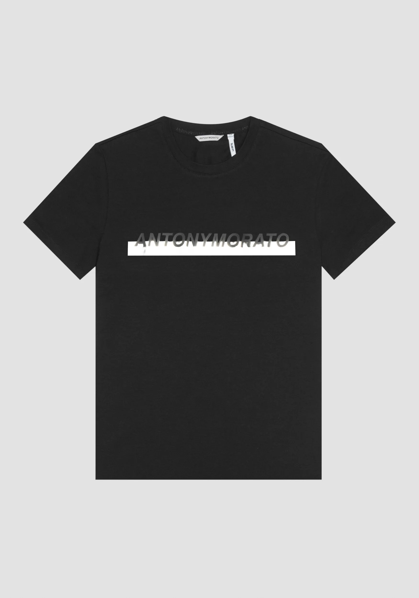 CAMISETA SLIM FIT DE ALGODÓN CON LOGOTIPO ESTAMPADO DE EFECTO ENGOMADO
