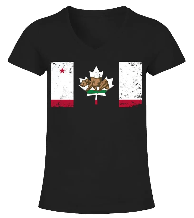 Canadian California Flag Camiseta cuello pico Mujer