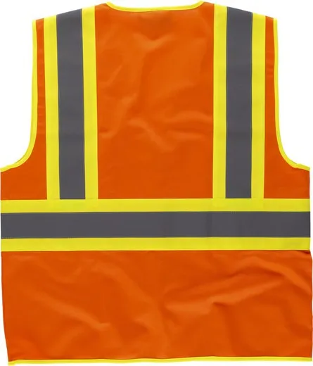 Chaleco alta visibilidad, multibolsillos, cintas reflectantes bicolores verticales y horizontales Naranja AV Amarillo AV
