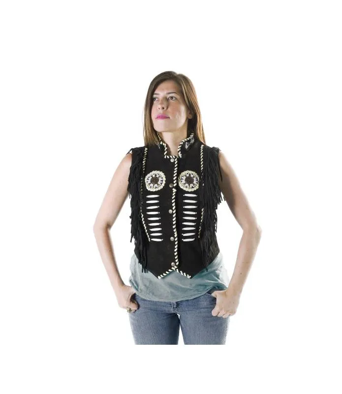 Chaleco de piel motero estilo indio con flecos para mujer OSX LEATHER 146 SQUAW