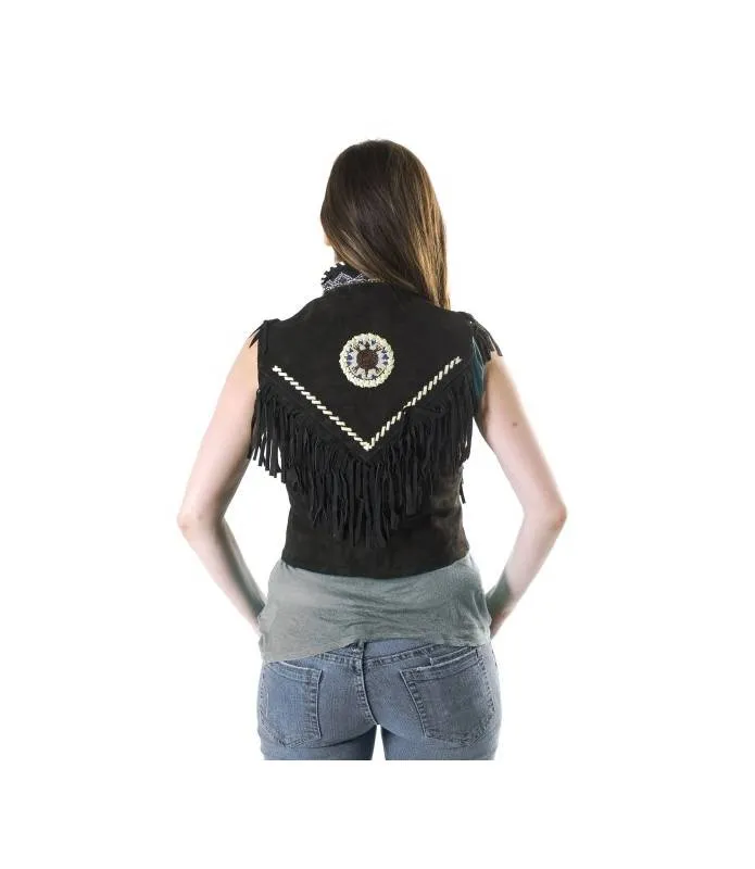 Chaleco de piel motero estilo indio con flecos para mujer OSX LEATHER 146 SQUAW