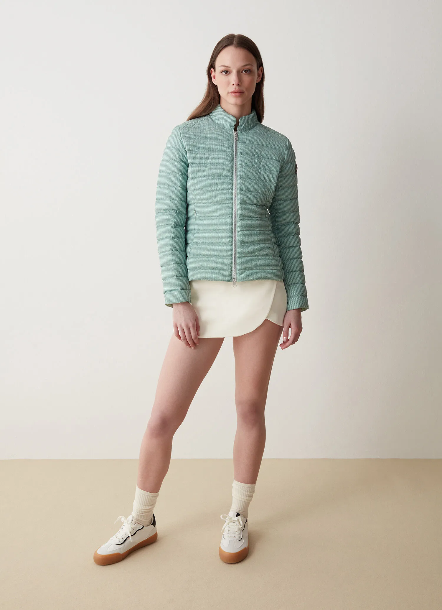 Chaqueta con estampado vichy y cuello mao