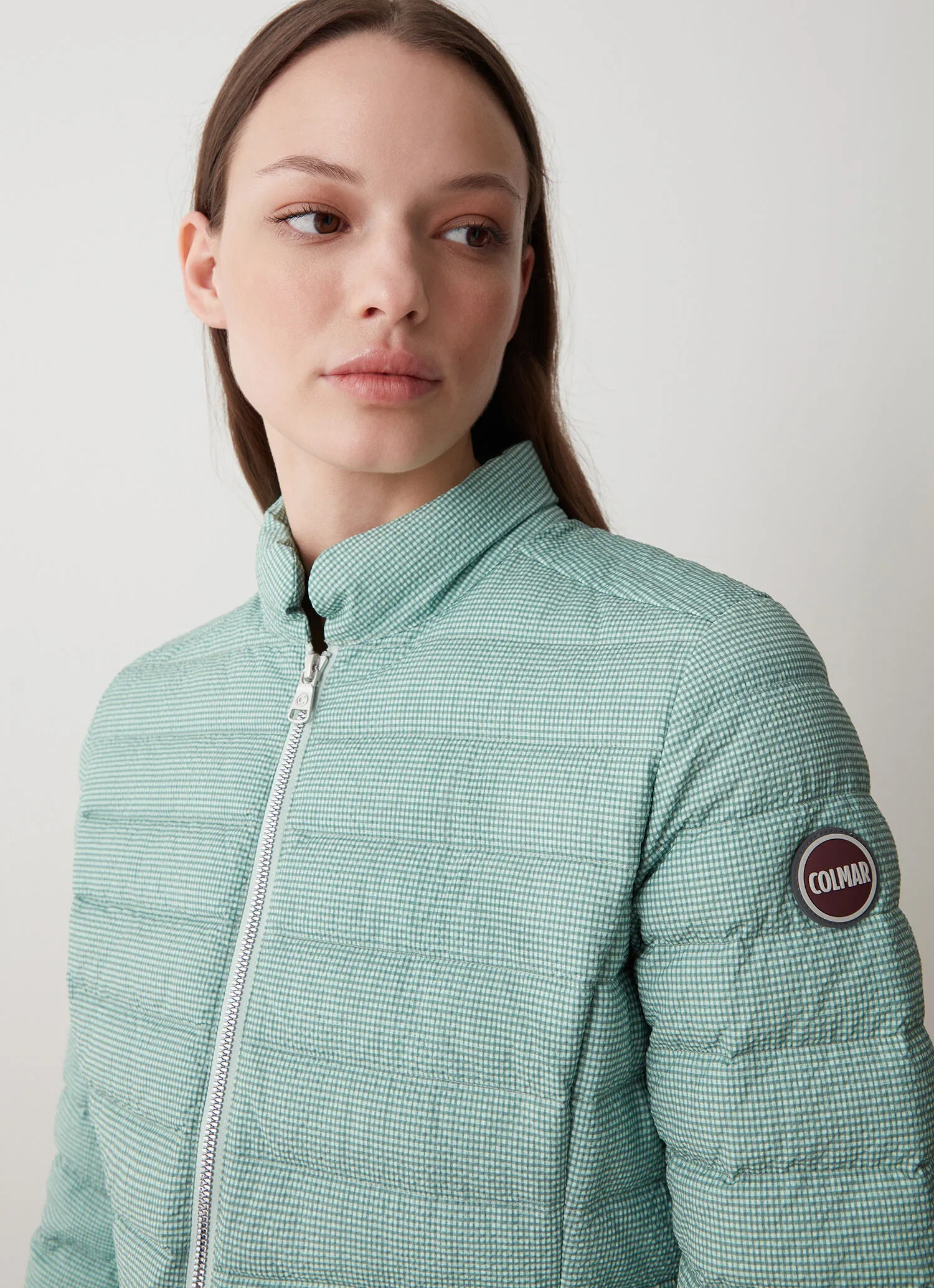 Chaqueta con estampado vichy y cuello mao