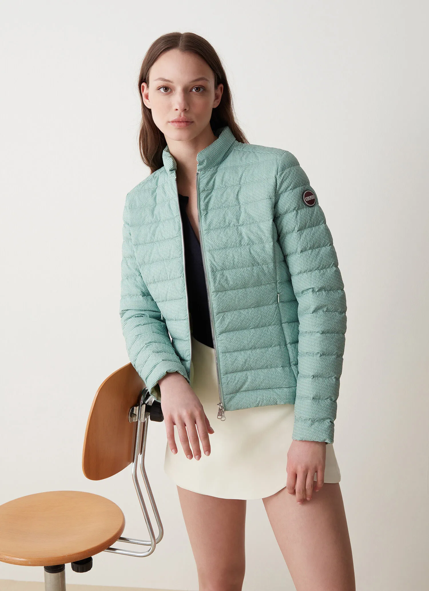Chaqueta con estampado vichy y cuello mao