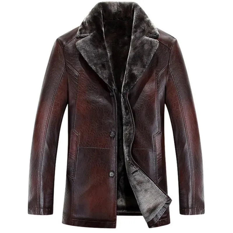Chaqueta de cuero para hombre forro polar grueso y cálido