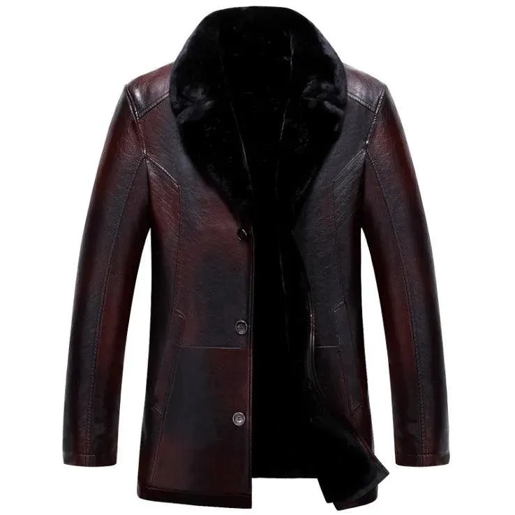 Chaqueta de cuero para hombre forro polar grueso y cálido