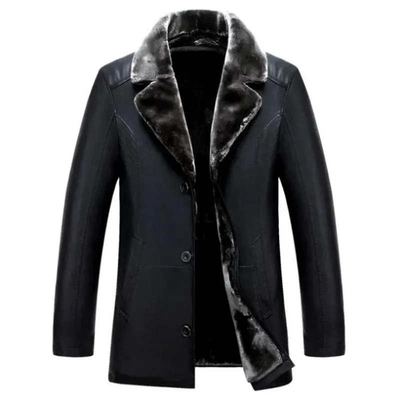 Chaqueta de cuero para hombre forro polar grueso y cálido