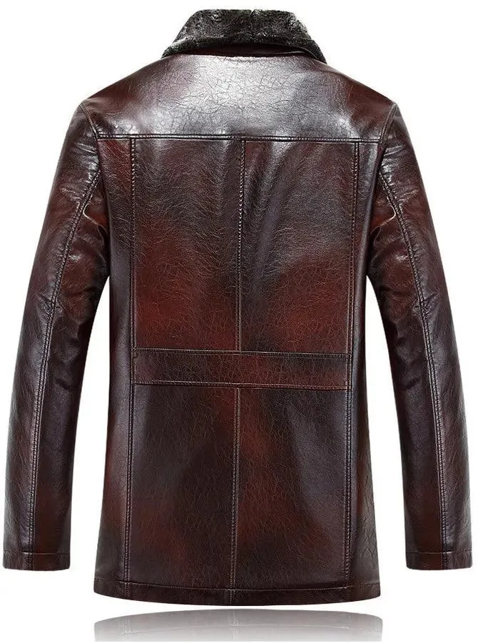 Chaqueta de cuero para hombre forro polar grueso y cálido