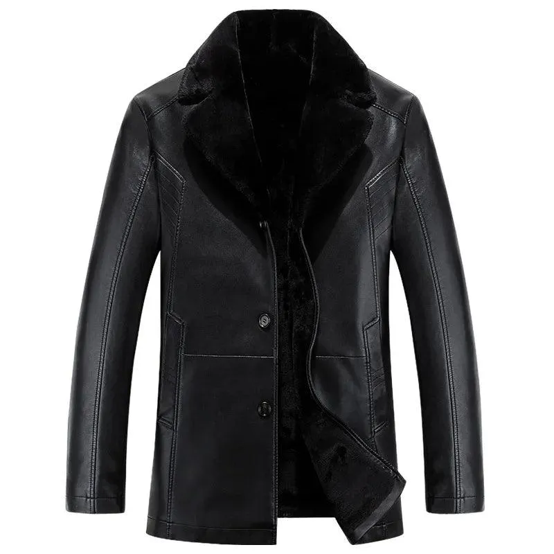 Chaqueta de cuero para hombre forro polar grueso y cálido
