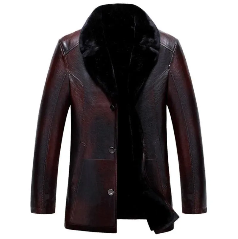 Chaqueta de cuero para hombre forro polar grueso y cálido