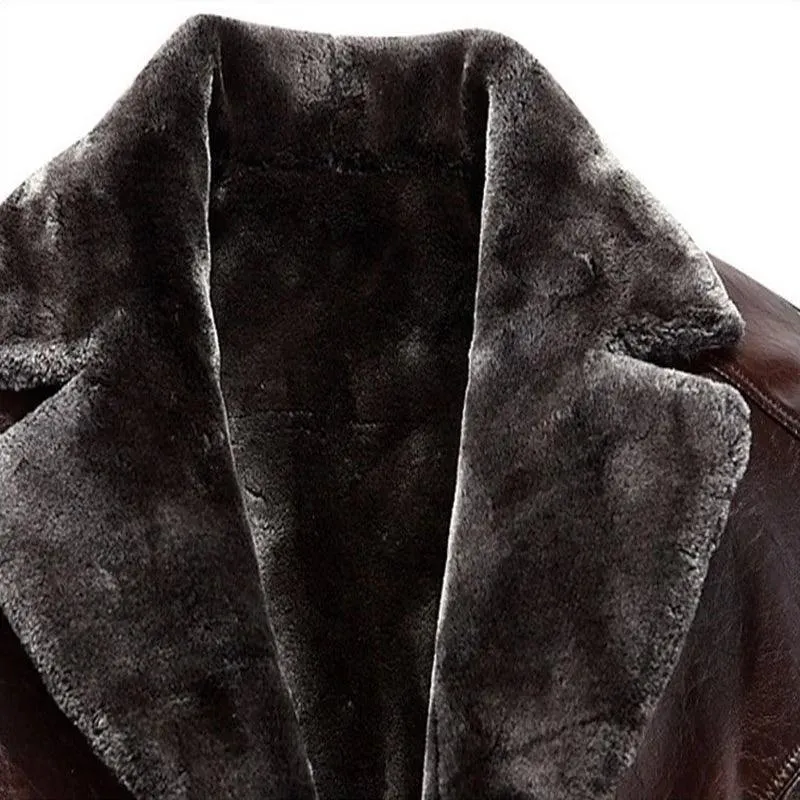 Chaqueta de cuero para hombre forro polar grueso y cálido