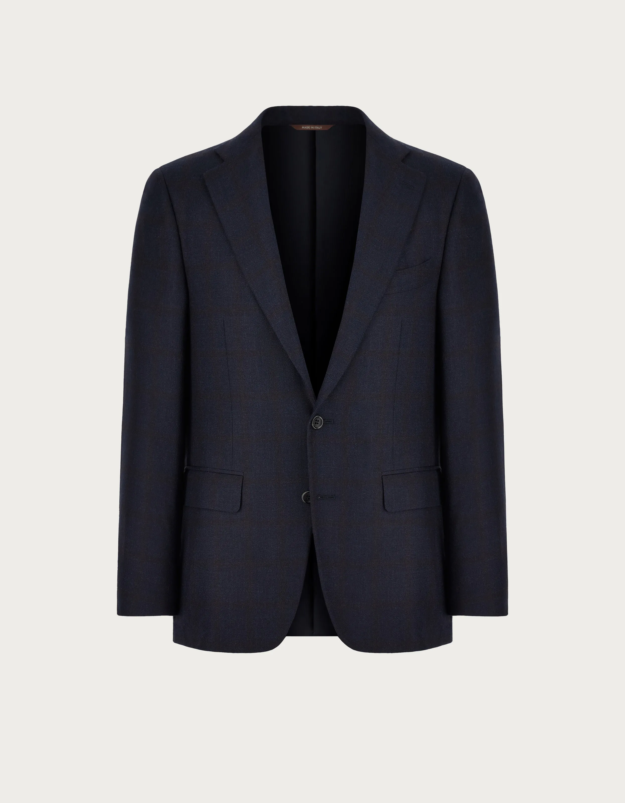 Chaqueta de seda y lana Príncipe de Gales azul y marrón 