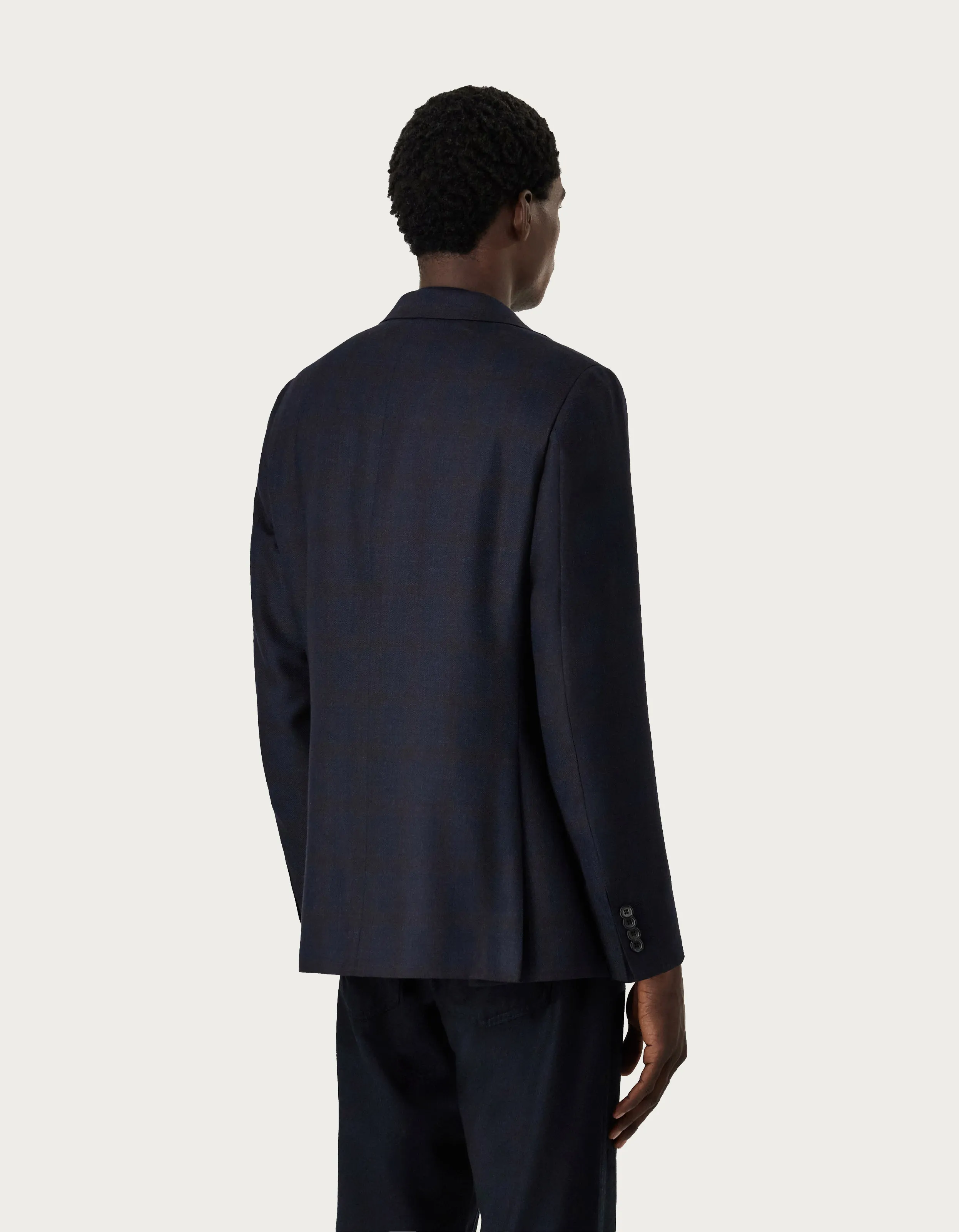 Chaqueta de seda y lana Príncipe de Gales azul y marrón 