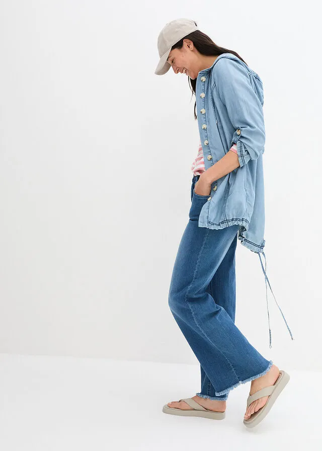Chaqueta estilo camisa azul claro denim