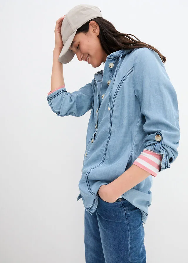 Chaqueta estilo camisa azul claro denim