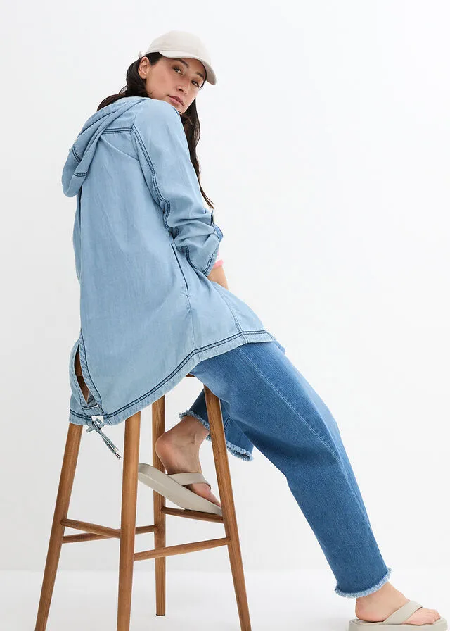 Chaqueta estilo camisa azul claro denim
