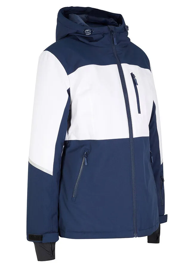 CHAQUETA FUNCIONAL DE ESQUí CON CAPUCHA Y MATERIAL IMPERMEABLE AZUL MARINOBLANCO